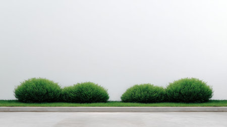 A visually calming image featuring three lush green shrubs on a sleek concrete surface with a soft neutral background, ideal for minimalist design projects.の素材
