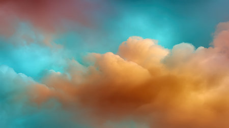 Stunning image featuring a vibrant sky filled with fluffy clouds in warm orange and cool blue shades, evoking a tranquil and peaceful atmosphere ideal for various backdrops.の素材