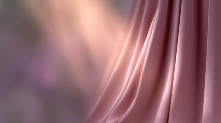 A close-up view of soft drapery fabric flowing gently in subtle light creates a serene atmosphere. The delicate pink hues add elegance, perfect for artistic designs.の素材