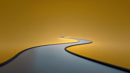 A smooth, winding pathway gracefully meanders through a minimalist landscape, featuring a warm yellow background and soft textures that create a tranquil and serene atmosphere.の素材