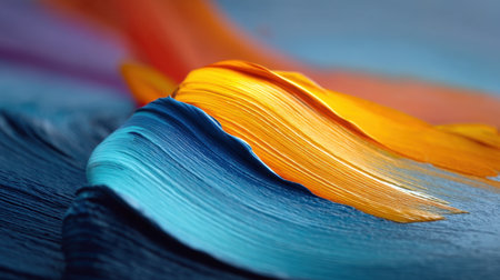 Explore the mesmerizing blend of blue and orange brush strokes in this close-up abstract artwork, perfect for creative projects and artistic design inspiration.の素材