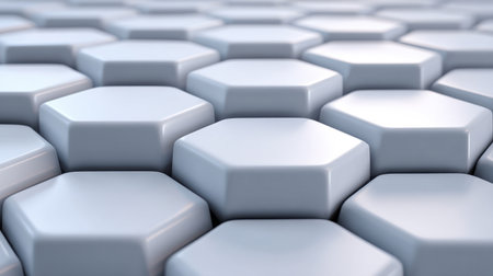 This image showcases a seamless hexagonal pattern with a glossy white surface, perfect for backgrounds and modern design projects. Its clean and minimalistic style offers versatile artistic potential.の素材