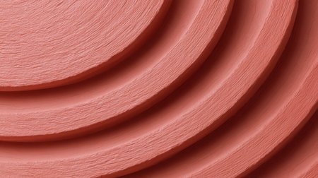 This image features a detailed close-up of textured circular layers in a soft coral color, ideal for modern design projects, backgrounds, or artistic inspiration.の素材