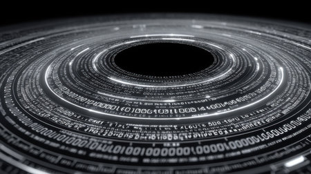 Explore an abstract digital vortex featuring flowing binary code. This captivating design symbolizes the intersection of technology and data. Perfect for tech-themed projects.の素材