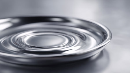 A close-up view of a polished silver dish, showcasing its smooth surface and reflective qualities. This minimalist composition highlights elegance and simplicity.の素材