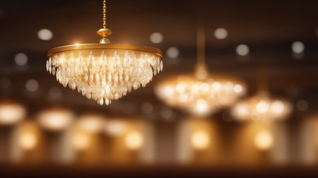 This elegant crystal chandelier features warm lighting, creating a sophisticated atmosphere in a luxurious venue, perfect for enhancing any interior space.の素材