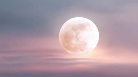 A gentle evening sky adorned with a luminous full moon, casting a serene glow over soft pastel clouds, ideal for evoking calm and inspiration in any project.の素材