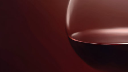 Captivating close-up view of a red wine glass highlighting its deep hue and reflective qualities, perfect for conveying elegance and sophistication in dining.の素材