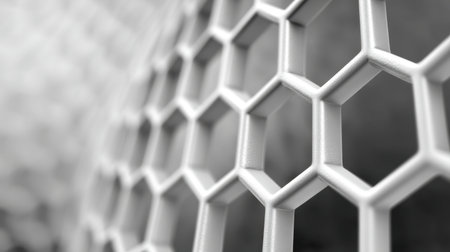 Explore this intricate close-up of a honeycomb structure, showcasing a striking geometric pattern in monochrome. A modern design element with rich textures.の素材