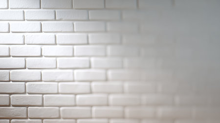 A high-quality image of a textured white brick wall, illuminated by soft light, showcasing subtle shadows and highlights ideal for interior design and architectural themes.の素材