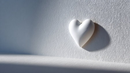This image showcases a soft white heart shape against a minimalist background, casting gentle shadows that evoke warmth, love, and artistic expression.の素材