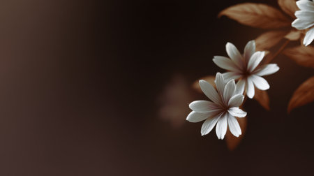 This stunning image captures an elegant white flower with delicate petals, set against a soft brown background, emphasizing beauty and tranquility in nature.の素材