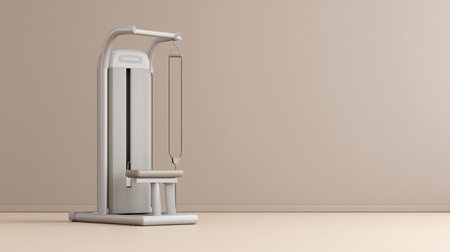 A sleek piece of modern fitness equipment designed for strength training, placed in an empty room with calming neutral colors, perfect for gym inspiration or home fitness spaces.の素材