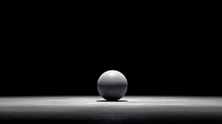 This image features a single white sphere elegantly placed on a dark surface, creating a striking contrast that emphasizes its smooth texture and form.の素材