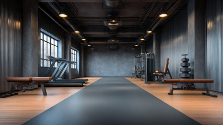 Discover a modern gym interior featuring a sleek design and various fitness equipment that inspires motivation and a healthy lifestyle. A bright and spacious workout area awaits.の素材
