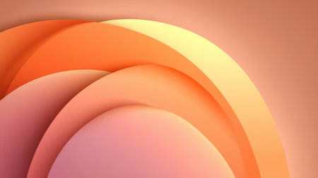 This abstract image features soft curved shapes in warm shades of peach, coral, and orange, creating a soothing and modern background for various design projects.の素材