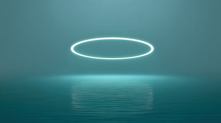This captivating image showcases a luminous halo hovering above a serene water surface, creating an enchanting atmosphere filled with tranquility and mystique.の素材