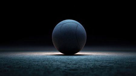 This image showcases a single basketball set against a dark backdrop, emphasizing the intricate texture and form of the ball with focused lighting to evoke a powerful sports ambiance.の素材