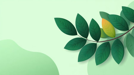 Explore the beauty of fresh green leaves elegantly placed on a soft background, perfect for eco-friendly designs and nature-inspired projects.の素材