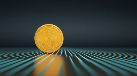 This vibrant yellow circular shape stands out against a dark background, showcasing intricate patterns and a modern aesthetic perfect for digital art and design projects.の素材