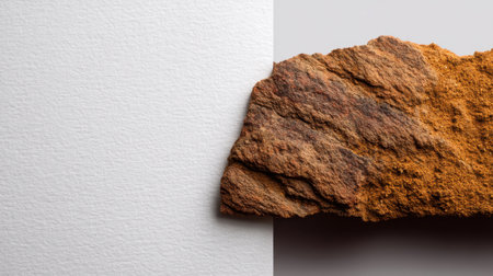 A captivating rust-colored rock showcases its natural texture against a smooth white background. Perfect for design projects, this image emphasizes contrast and beauty.の素材