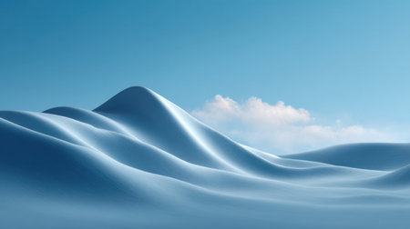 A tranquil winter landscape featuring soft, smooth curves of snowy hills under a bright blue sky. Gentle clouds add to the serene atmosphere, perfect for relaxation.の素材