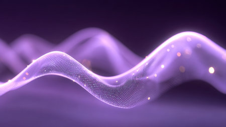 Explore a mesmerizing abstract digital art piece featuring flowing purple waves illuminated with sparkles, perfect for enhancing creative projects with a modern touch.の素材