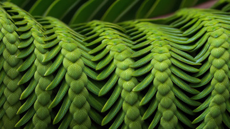 This close-up image captures the intricate texture and pattern of green leaves, highlighting the beauty of nature and the complexity of plant life in stunning detail.の素材