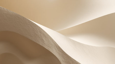Explore the beauty of abstract paper waves in soft cream tones. This image showcases smooth curves and subtle shadows, perfect for artistic projects and design backgrounds.の素材