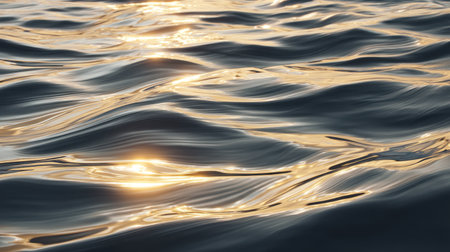 A stunning visual of a calm sea surface, showcasing gentle waves and shimmering reflections of sunlight. Perfect for nature enthusiasts and relaxation themes.の素材
