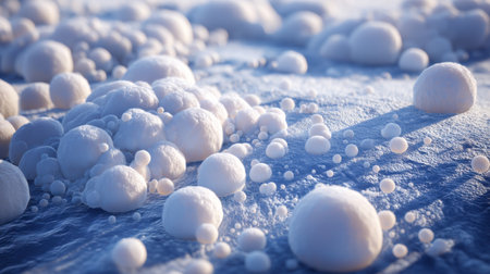 This captivating image features a close-up view of snowballs and ice particles on a wintry surface, showcasing the delicate beauty of natureの素材