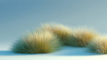 Captivating image of lush grasses in a serene setting. The soft atmosphere and gentle blue background create a calming effect perfect for nature-themed projects.の素材