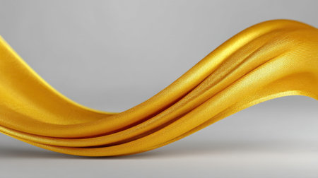 A stunning golden satin fabric creates graceful waves and elegant curves, beautifully reflecting light. Ideal for fashion, decor, and artistic design projects.の素材