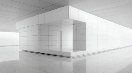 This minimalist interior showcases a spacious, bright environment defined by smooth white walls and polished flooring, ideal for modern design concepts and aesthetics.の素材