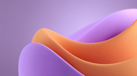 This abstract image features smooth, flowing shapes in soft gradient colors of purple and orange. The modern aesthetic invokes tranquility and creative inspiration.の素材