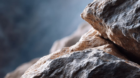 A close-up photograph of a rocky surface, highlighting the unique textures and patterns in natural colors against a softly blurred background, ideal for various artistic uses.の素材