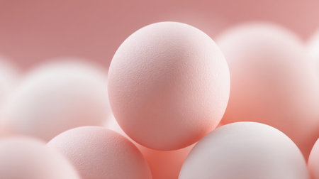 A visually stunning soft pink sphere stands out among white spheres, creating a serene and minimalist composition perfect for various design projects.の素材