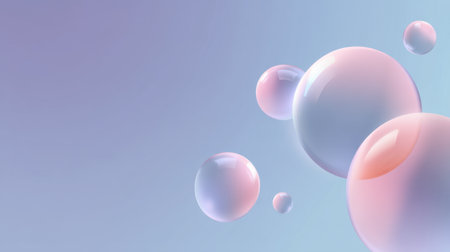 A serene image featuring soft, colorful bubbles gracefully floating against a gentle background. The delicate pastel shades create an ethereal and calm atmosphere.の素材