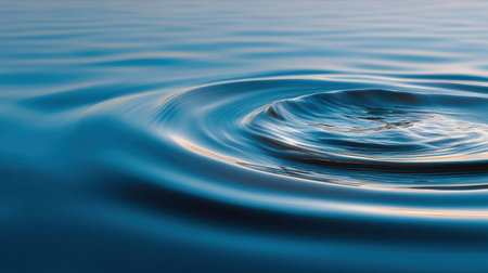 Captivating close-up of gentle ripples on a calm water surface, showcasing stunning blue reflections. Ideal for themes of tranquility, nature, and relaxation.の素材