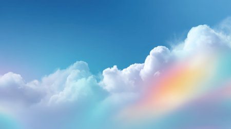 A beautiful cloudscape featuring soft clouds illuminated by gentle hues of blue, pink, and yellow, creating a serene and dreamlike atmosphere perfect for backgrounds.の素材