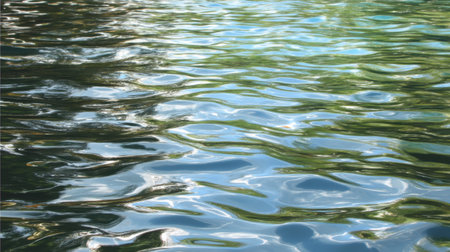 Gentle ripples on a tranquil water surface create a serene backdrop, reflecting soft light and showcasing the beauty of nature's fluid movements.の素材