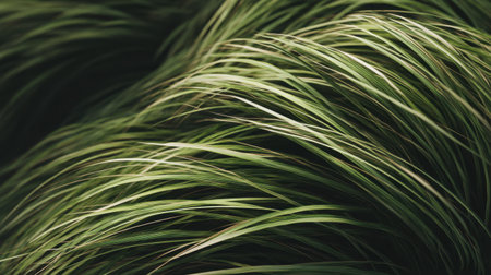 Explore the intricate textures of lush green grass blades in this close-up image, capturing the organic beauty of nature's vibrant greenery. Perfect for nature themes.の素材