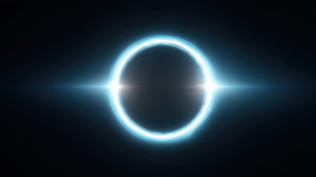 Abstract glowing circle on a dark background creates a captivating visual effect. Ideal for backgrounds, digital projects, or artistic designs, it shines with elegance.の素材