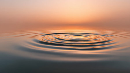 Gentle ripples create a tranquil scene at sunset, reflecting soft pastel tones that evoke calmness and serenity, ideal for nature-themed projects and relaxation.の素材