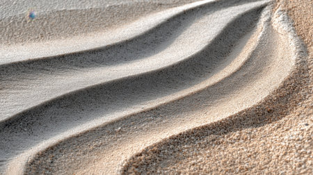 Close-up photograph showcasing the unique texture and flowing patterns of soft sand under natural light, creating a serene and tranquil outdoor atmosphere.の素材
