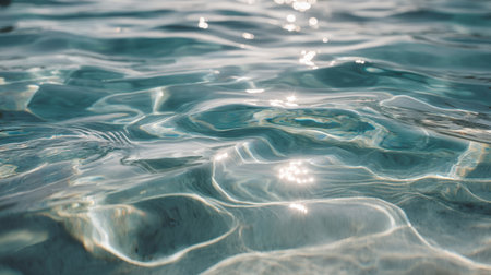 A stunning view of sparkling blue water with gentle ripples beneath bright sunlight. This serene image captures the essence of tranquility and natural beauty.の素材