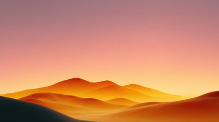 A stunning view of gentle desert dunes illuminated by a serene sunset, showcasing warm hues of orange and purple that create a peaceful atmosphere for contemplation.の素材