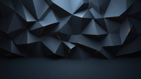 An intricate dark blue abstract background featuring sharp triangular shapes that create a dynamic three-dimensional effect, perfect for modern design projects.の素材