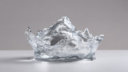 A stunning splash of clear water forms a crown shape against a soft neutral background, capturing the beauty and fluid motion of water in a creative studio setting.の素材
