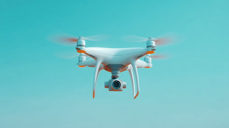 A sleek drone hovers in a vibrant blue sky, representing cutting-edge technology for aerial photography and videography. Perfect for adventure and innovation themes.の素材